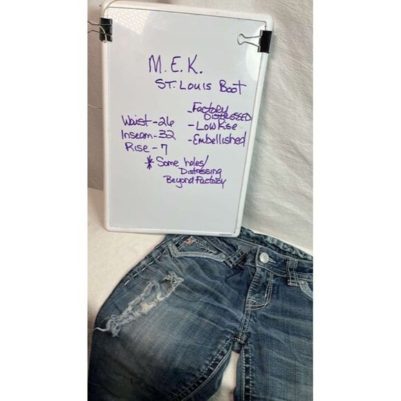 MEK St Louis Boot CutJeans SZ 26/32 DISTRESSED BoHo Festival Biker Clubwear - Picture 2 of 12